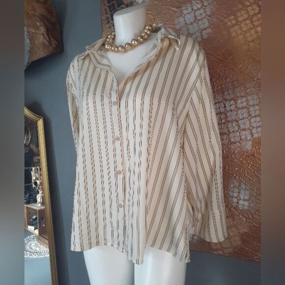 Zara Oversized Striped Cream Button-Up Blouse - Picture 14 of 14